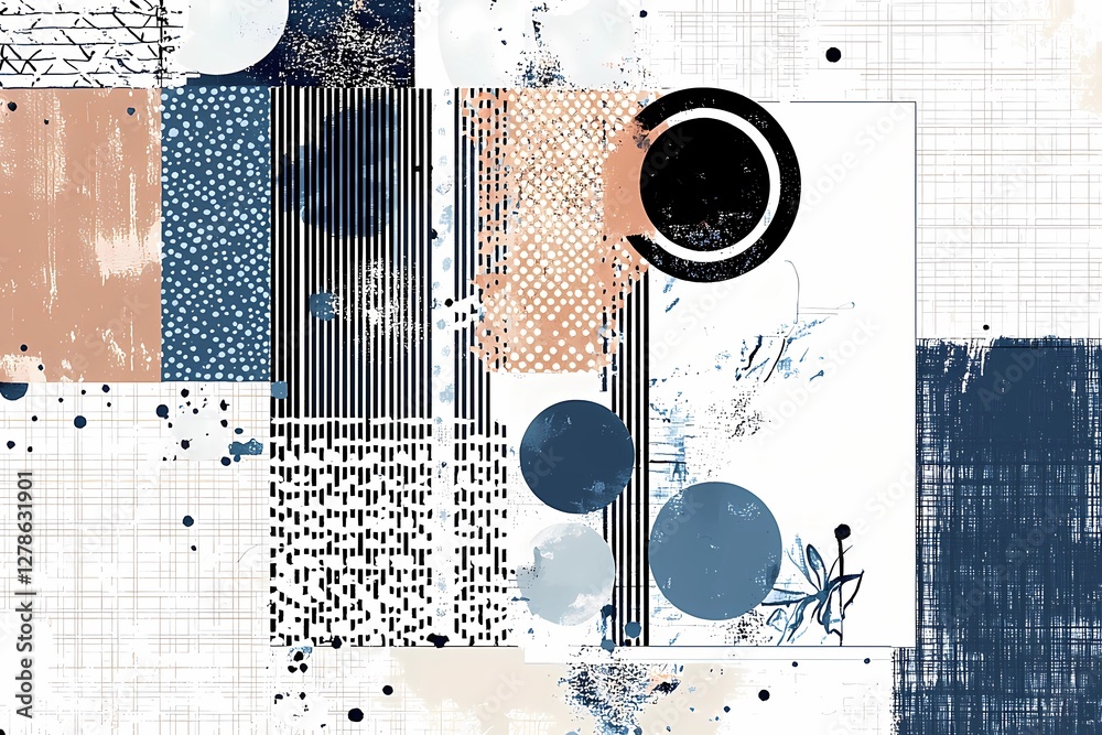 Template with different layers of texture and dots, lithograph effect