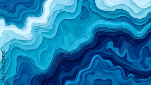 Abstract Blue Waves Paper Art