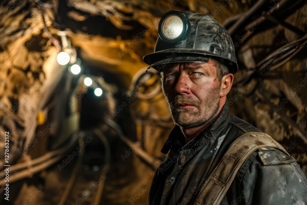 Miner in the mine. Well-uniformed miner inside dark mine. Neural network ai generated Miner in the mine. Well-uniformed miner inside dark mine. Neural network ai generated
