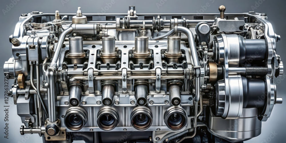 Fototapeta premium A close-up view of a diesel engine with cylinders and pistons