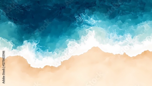 Aerial view of ocean waves breaking on sandy beach