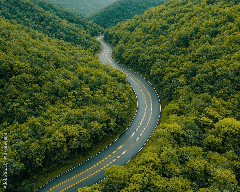 Fototapeta premium Scenic Curvy Road Through Lush Green Mountain Landscape
