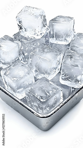 Ice Cubes in Metal Tray, Re...