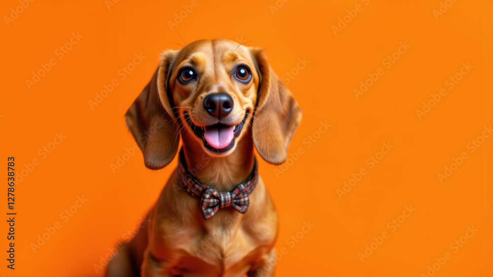Happy dog with floppy ears and a bow tie. Happy dog with floppy ears and a bow tie.