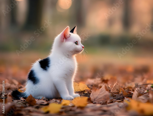 Adorable Kitten in Autumn L...