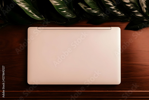 Pink Laptop on Wood Table M...