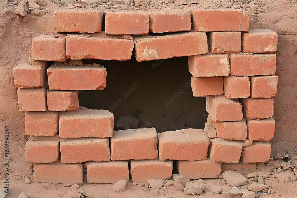 Obraz premium Damaged Brick Wall Hole Illustration