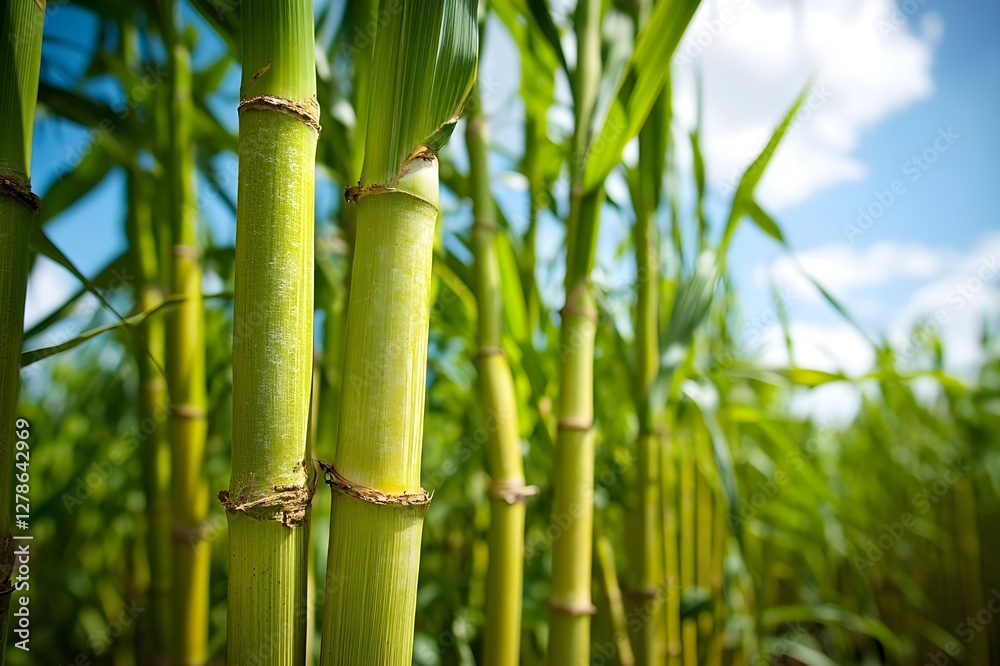 Obraz premium The magic of sugarcane with its strong stalks, with a rough and moist texture of the stem that retains its sweetness