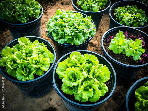 Lettuce Plants in Pots, Gre...