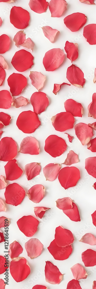 Petal Pattern: An overhead view of a scattered array of vibrant, red rose petals. Capturing the delicate texture and natural beauty.