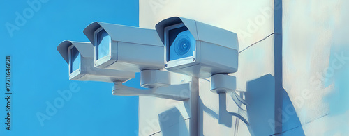 Surveillance cameras mounted on wall, providing security monitoring