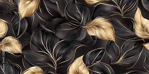 Elegant Black Gold Leaf Ill...