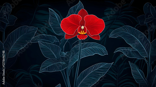 Vibrant Red Orchid Illustra...