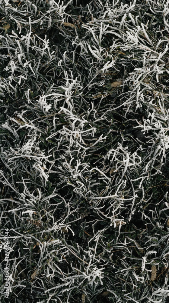 Macro frosted grass with intricate icy patterns in morning light Macro frosted grass with intricate icy patterns in morning light