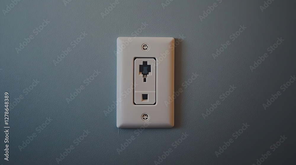A newly installed electrical outlet, contrasting subtly with the smooth paint finish. A newly installed electrical outlet, contrasting subtly with the smooth paint finish.