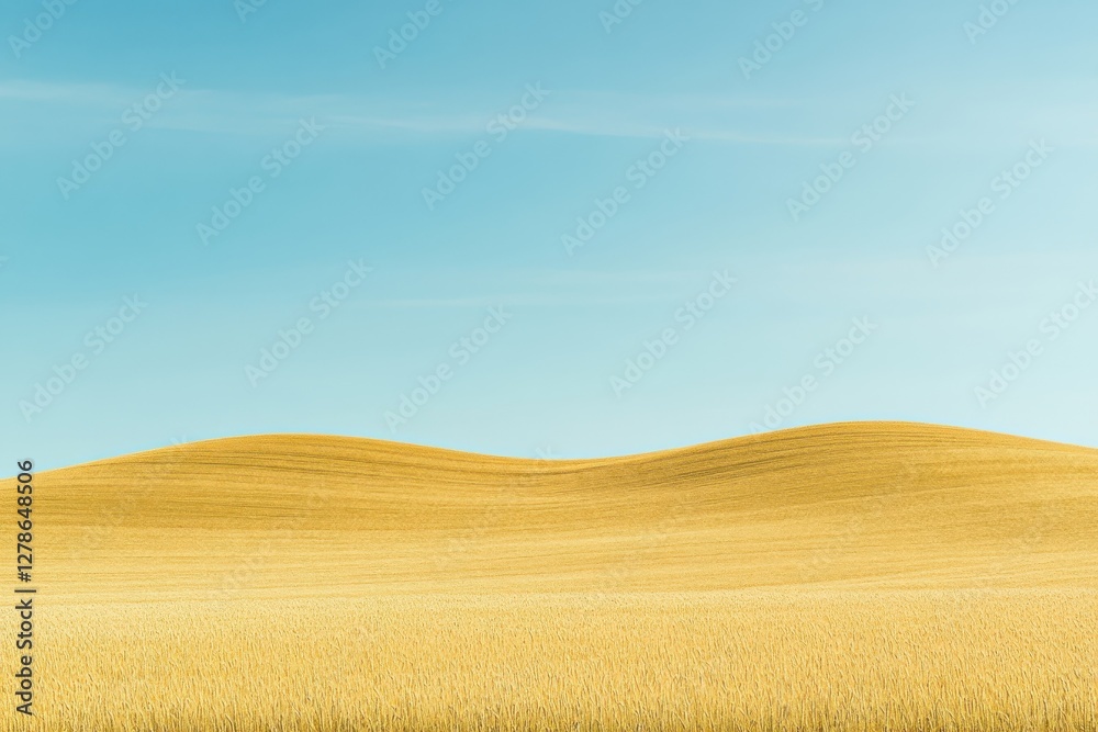 Fototapeta premium Golden wheat landscapes beneath a bright sky for agricultural themes and nature-inspired imagery in rural lifestyle settings