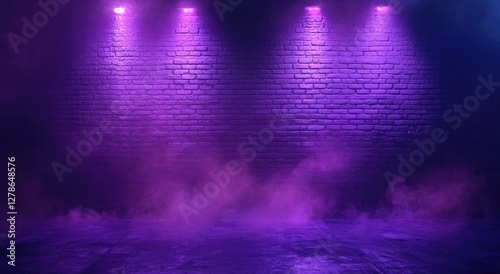 Purple neon brick wall stage with smoke