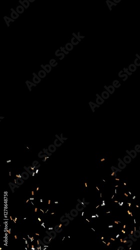 explosion de confettis dorés et argentés, format vertical - rendu 3D - 4k - 60 fps