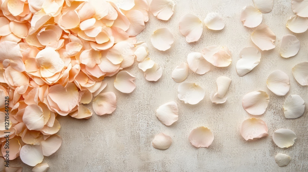 A heart made of rose petals scattered on a neutral background, offering a romantic and elegant setting with plenty of room for design or text. A heart made of rose petals scattered on a neutral background, offering a romantic and elegant setting with plenty of room for design or text.