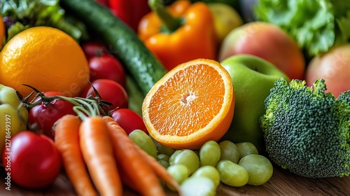 Wallpaper Mural Close-up of vibrant fresh vegetables and fruits on wooden table, symbolizing healthy blood pressure foods, emphasizing natural nutrition and wellness.
 Torontodigital.ca