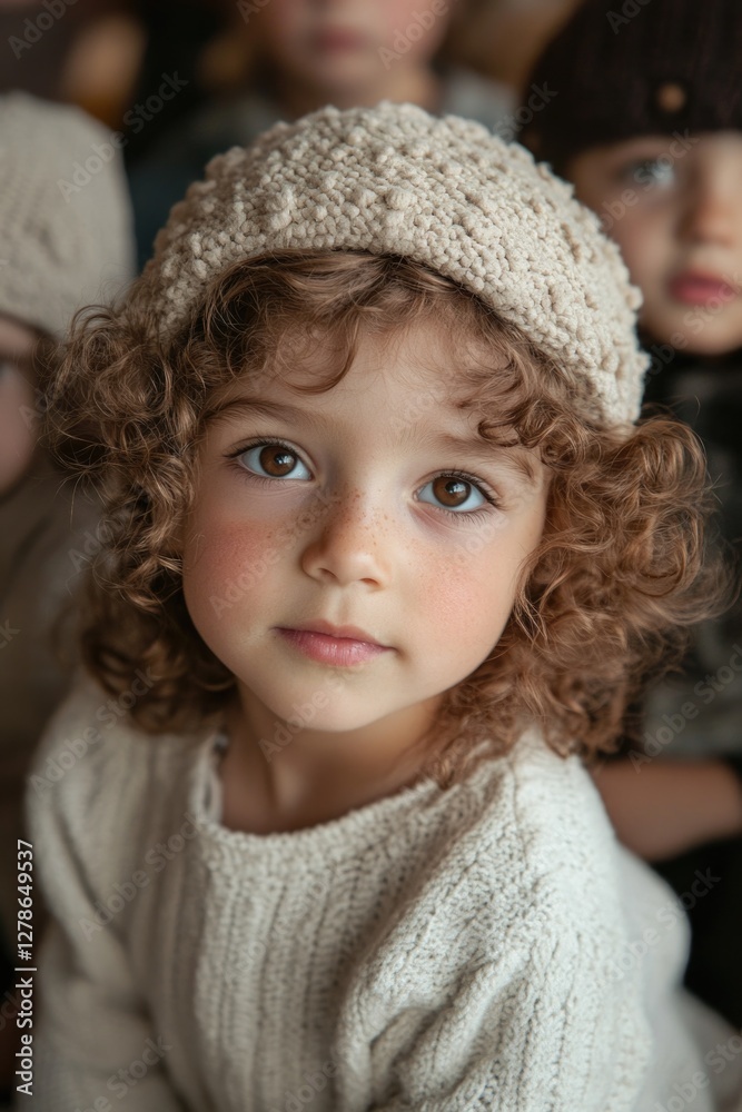 Little girl with curly hair and hat Little girl with curly hair and hat