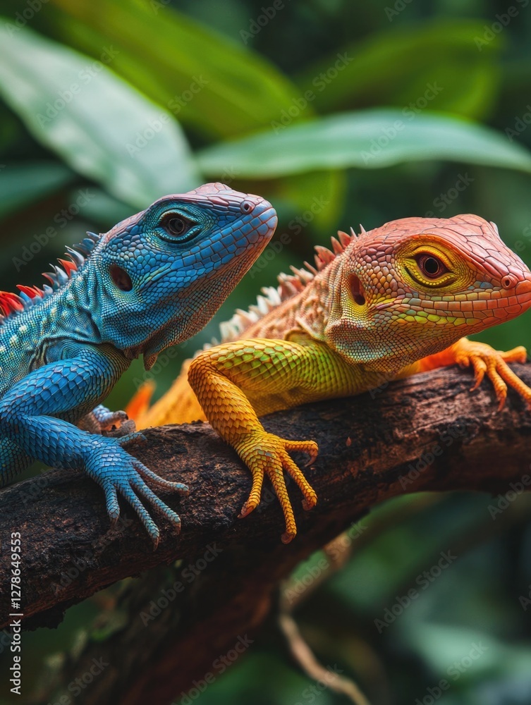 Fototapeta premium Lizards on Tree Branch