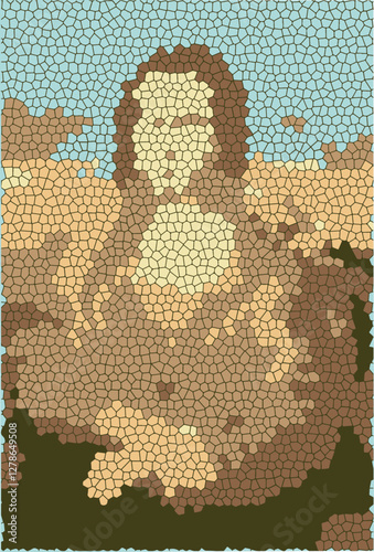 Mona lisa lady art portrait painting in mosaic mosaique vector pixel art portrait, Leonardo da Vinci's famous painting illustration