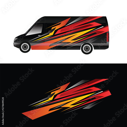 Vector design decal livery wrap body of company cargo van.