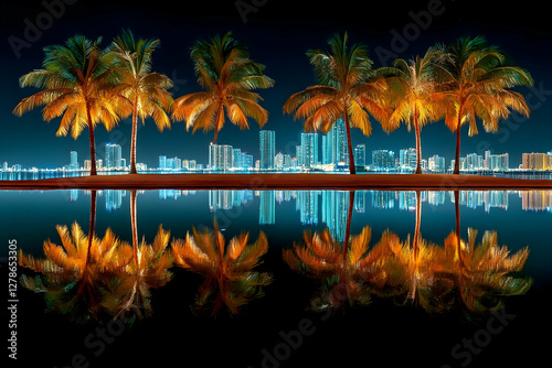Night Cityscape Reflection,...