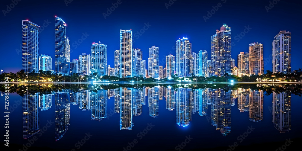 Fototapeta premium Night Cityscape Reflection