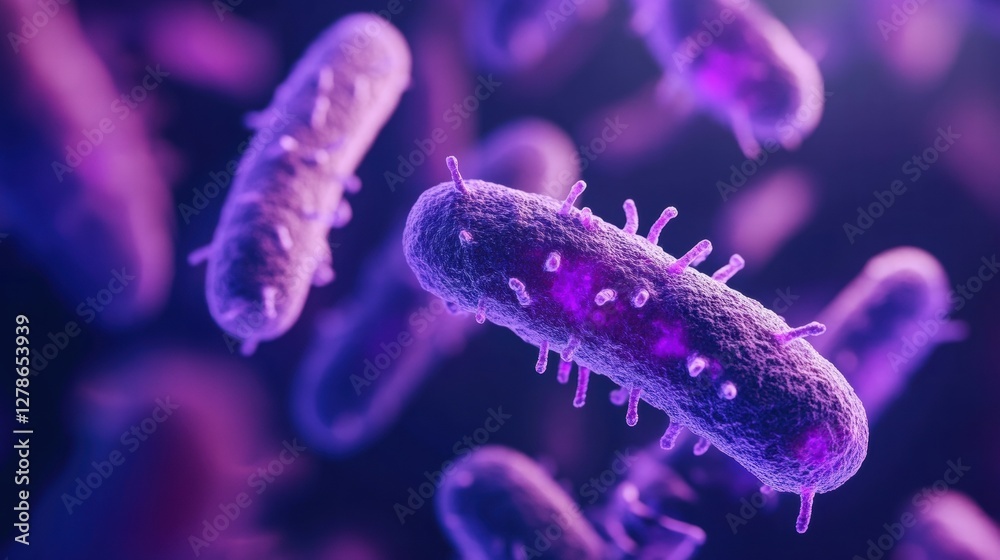 Fototapeta premium Microscopic Bacteria Virus Germs Purple Closeup