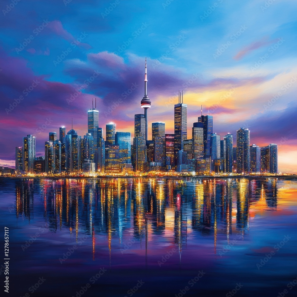 Obraz premium City Skyline at Dusk with Reflections