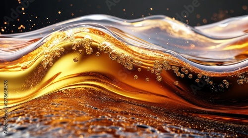 Close-up of whiskey liquid gently swirling, showing rich amber and golden tones with intricate textures in ultra HD 4K for wallpaper