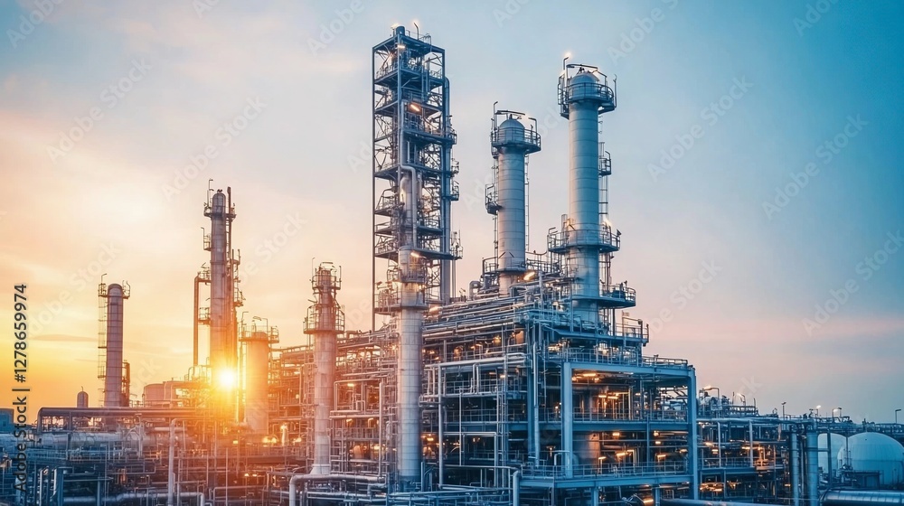 Glow light of petrochemical industry on sunset Glow light of petrochemical industry on sunset