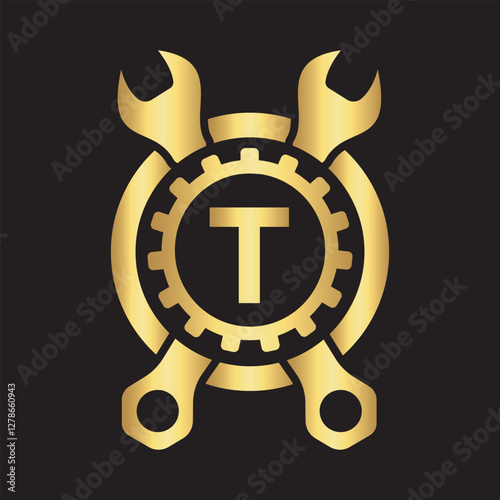 Initial Wrench Logo Combine With Letter T Vector Template