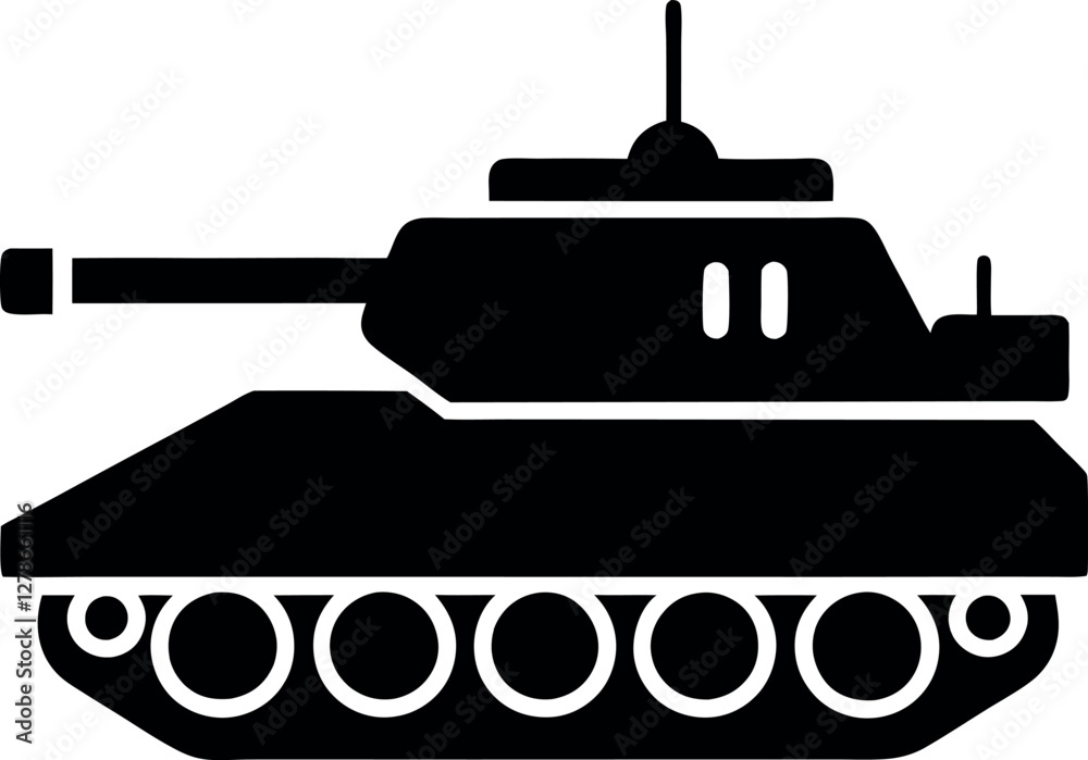 Obraz premium Tank Black Silhouette Vector Art | High-Quality Minimalist Design Illustration with Bold Lines and Simple Shapes for Military, Combat, and Armored Vehicle Concept