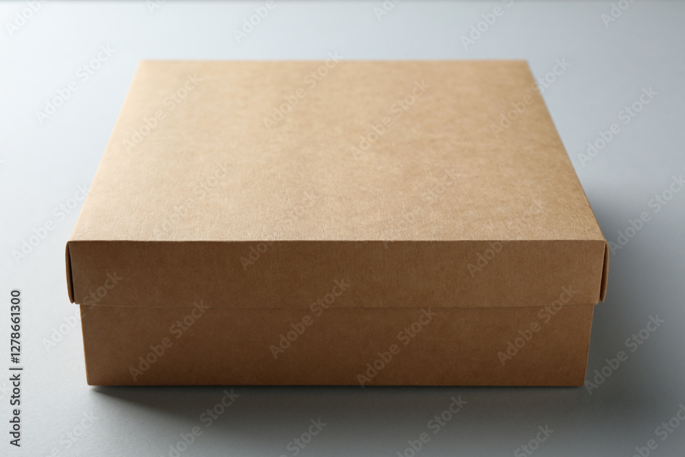 One blank cardboard box on white background, closeup. Mockup for design One blank cardboard box on white background, closeup. Mockup for design