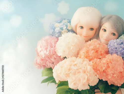 Pastel Hydrangeas and Dolls...
