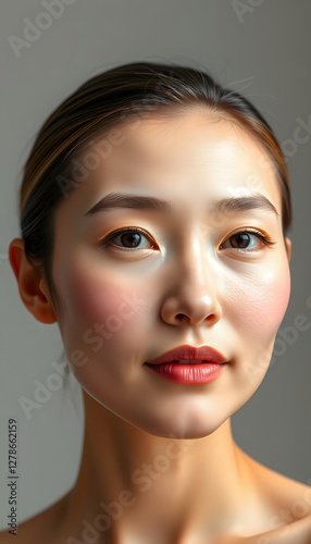 Radiant Japanese woman  Face: Realistic Image for Skincare Campaign with Natural Beauty and Elegance
