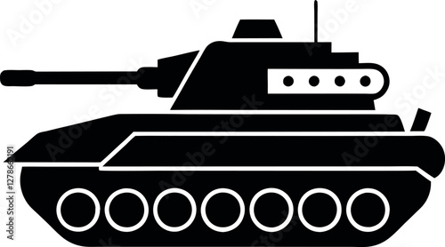 Tank Black Silhouette Vector Art | High-Quality Minimalist Design Illustration with Bold Lines and Simple Shapes for Military, Combat, and Armored Vehicle Concept