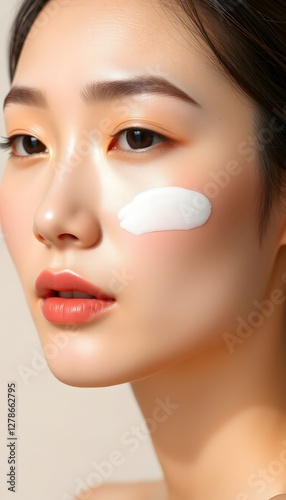 Radiant Japanese woman  Face: Realistic Image for Skincare Campaign with Natural Beauty and Elegance