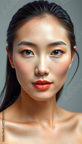 Radiant Japanese woman  Face: Realistic Image for Skincare Campaign with Natural Beauty and Elegance