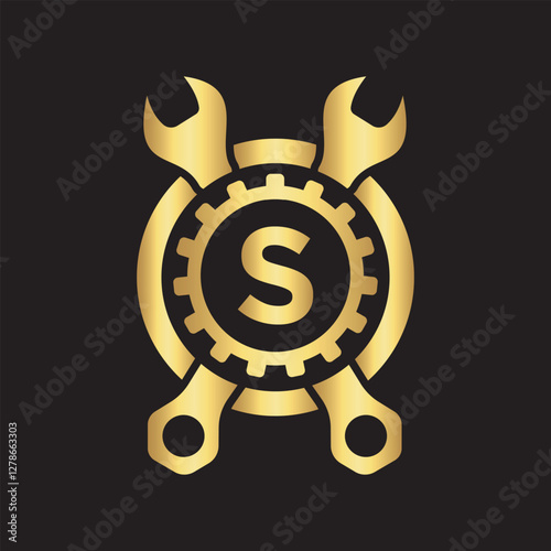 Initial Wrench Logo Combine With Letter S Vector Template