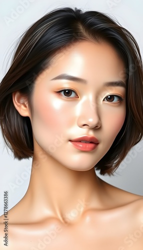 Radiant Japanese woman  Face: Realistic Image for Skincare Campaign with Natural Beauty and Elegance
