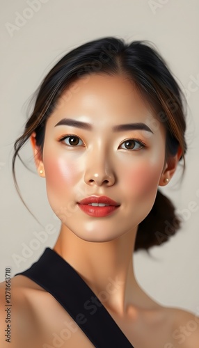 Radiant Japanese woman  Face: Realistic Image for Skincare Campaign with Natural Beauty and Elegance