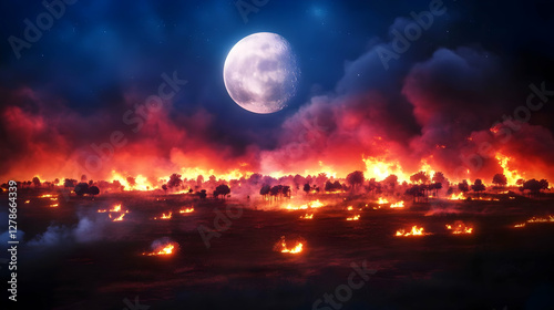 Night Forest Fire 3D Illust...