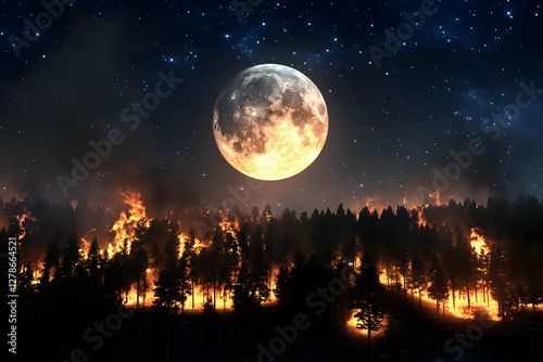 Night Forest Fire 3D Illust...