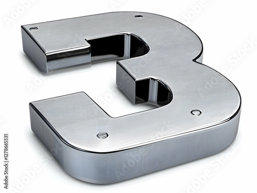 3D Metal Number Three Illus...
