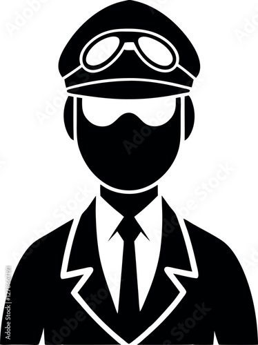 Minimalist Black Pilot Silhouette Vector Illustration | Simple Aviator Icon for Aviation, Air Travel, Flight Crew, and Professional Uniform Design
