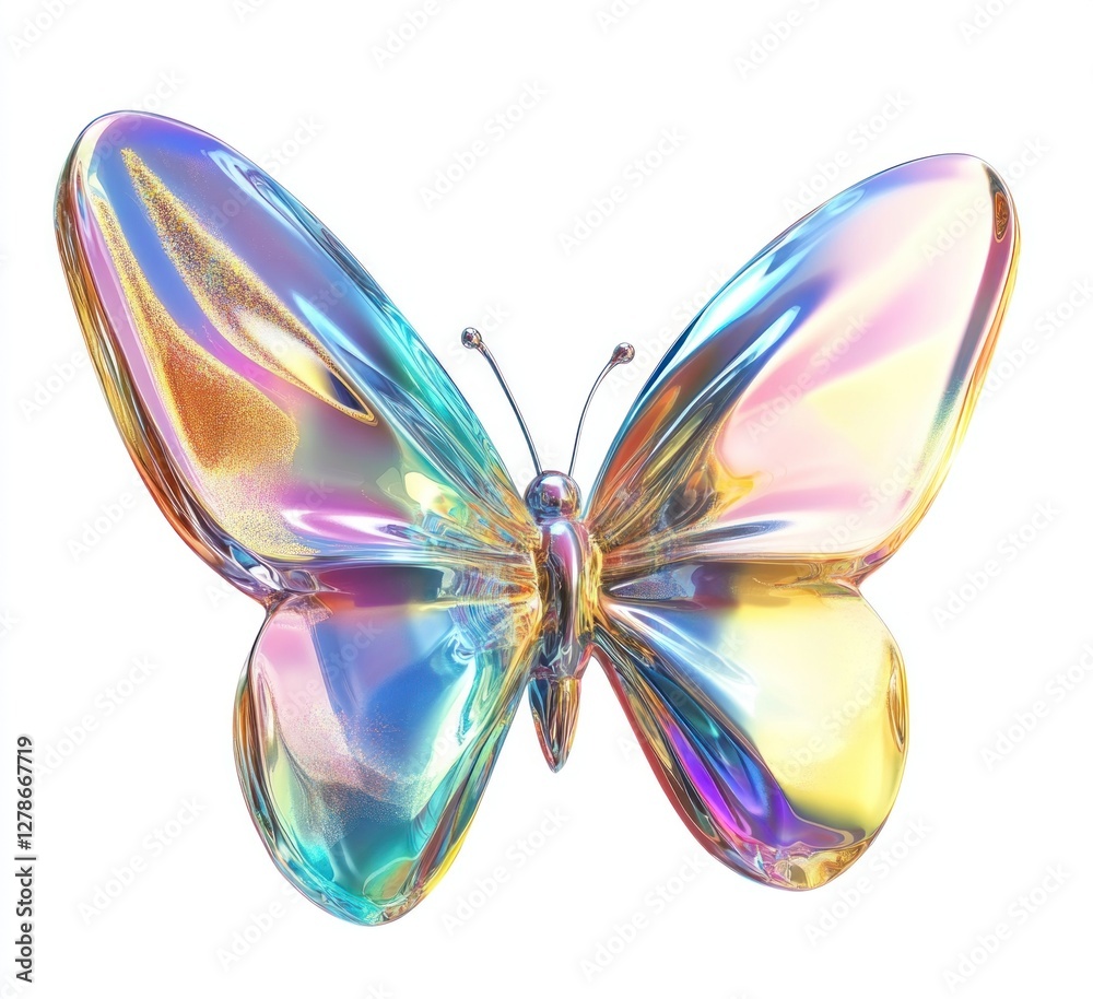 Iridescent glass butterfly isolated on white. Iridescent glass butterfly isolated on white.
